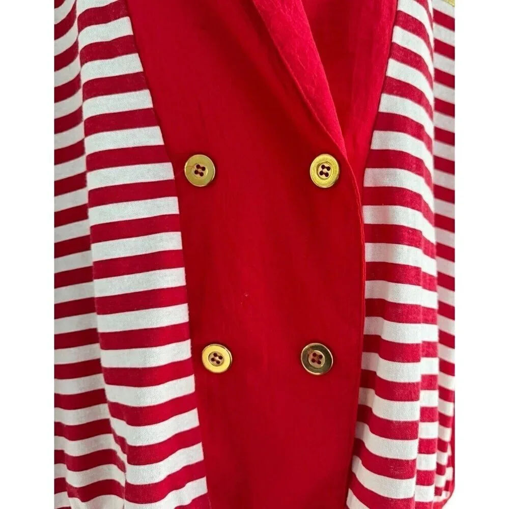 Vtg 80s Susan Christopher Of California Womans Sz Large Red White Striped Blouse